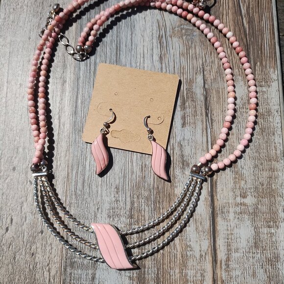 Jay King DTR mine finds carved Wave Pink Opal Necklace Earrings set 925 rare - Picture 8 of 11